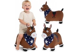 SUN BABY Saltador Hinchable para Niños hasta 45 Kg sin BPA, de 1 año, Pelotas saltarinas para niños (Caballo marrón con Bandana)