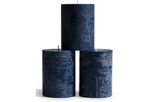 CANDWAX 7.6x10.2 cm Pillar Candles Set of 3 - Decorative Candles Unscented and No Drip Candles - Ideal as Wedding Candles or Large Candles for Home Interior - Dark Blue Candles