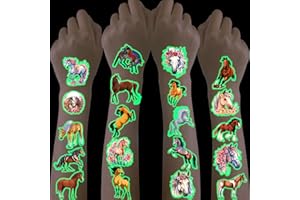 Gutenguy Tattoo Kinder, 12 Blätter Pferde Leuchtende Kindertattoos, Jungen Mädchen Kleine Geschenk, Weihnachtsgeschenke Kleinigkeiten für Adventskalender Kinder Füllung