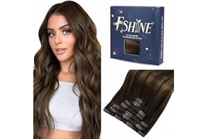 Fshine Extensiones Clip Pelo Natural 14 Pulgadas Balayage Marrón Oscuro a Castaño Marrón 120 Gramos 7 Piezas Extensiones de Cabello Humano Clip Remy Extensiones Pelo Mujer #2/6/2