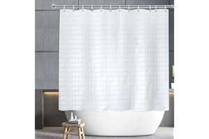 ‎YISURE YISURE Kürzere Höhe 170cm Duschvorhang, Weißes Geometrisches Muster Kurzer Duschvorhang mit Metall-Ösen Wasserabweisend, Breite 180 x Höhe 170cm