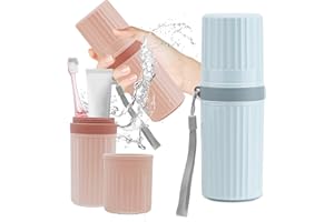 Rwbimti Pack of 2 Toothbrush Case, Waterproof Travel Toothbrush Case, Travel Water Cup Set, Portable Plastic Travel Toothbrush Box for Camping, Business Trip, Daily Use, Pink + Blue, Camping