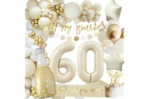 ADAZIAU 60 Geburtstag Deko, 60 Geburtstag Frauen Männer, Geburtstagsdeko 60, Beige Gold Ballon Deko mit Happy Birthday Girlande, Deko 60. Geburtstag Luftballons für 60. Geburtstag Dekorationen