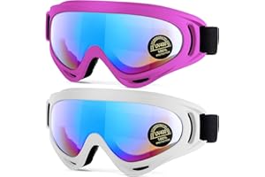 EasYoung 2-Pack Ski Goggles, Compatible Snowboard Goggles for Kids, Teens, Youth, Boys, Girls, Men and Women, Motorcycle Goggles, Wind Resistance Goggles