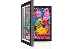 Krobby - Marco para Dibujos Niños color madera A4 apertura frontal con iman, intercambiables marco de arte para niños proyectos de arte escuela trabajo manualidades A4 arte de pared (1, Negro)