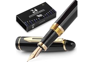 Wordsworth & Black Majesti Fountain Pen-(Black), Luxury Case, 24K Gold Finish; 18K Gilded Extra Fine Nib-Ink Cartridges, Refillable Ink Converter-Calligraphy Pen-Best Business Gift Set for Men & Women