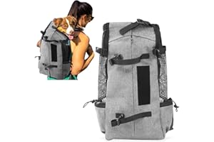 PETCUTE zaino per cani gatti Borsa trasportino Porta Cani Zaino Trekking per Gatti Regolabile Zainetto per Viaggi Animali Taglia Media Carico Massimo 10 kg Grigio