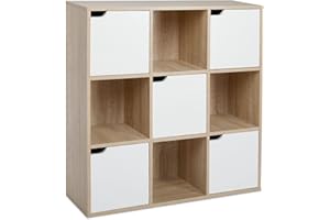 ‎MEERVEIL Meerveil Bücherschrank, Bücherregal, Aufbewahrungsregal, 9 Fächer mit 5 Türen, moderner Stil, Geeignet für Büro, Arbeitszimmer, Wohnzimmer, Korridor und andere Räume, Eichefarben