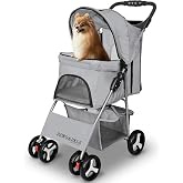 Paws & Pals 4 Wheeler Elite Jogger Pet Cart Cat/Dog Easy Walk Folding Travel Carrier, Grey