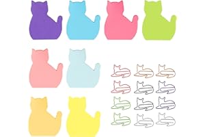Medo 240 Sheets（8 Pads）Cat Sticky Notes, Creative Cat Shaped Stationery Set Sticky Notes 12 Pcs Random Color Cute Cat Paper Clips Cat Lovers Home Office School Women Kids Gifts (C6640K-11-N)