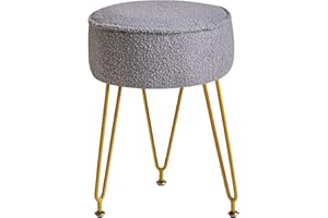 IBUYKE Poggiapiedi rotondo orsetto, sgabello per trucco e tavolino da toeletta in velluto, pouf e sgabello per soggiorno e camera da letto, grigio WBD009G