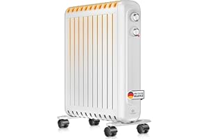 KESSER® Ölradiator energiesparend 2500W | Thermostat, Schnell Heizlüfter | Elektroheizung ölgefüllt + 3 Heizstufen, Schutzgehäuse, 360° Rollen | Konvektor Heizung elektrisch | Electric Heater, Weiß