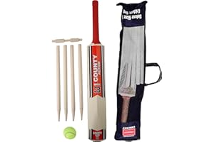 PRADICHI Complete Wooden Cricket Set with Mesh Carry Bag – Includes Bat, Stumps, Bails & Ball – Size 3 & 5 – Ideal for Kids Aged 8-12 & Family Fun Outdoors