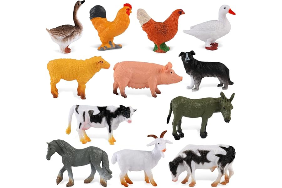 Maxmoc 12pcs Farm Animals,Mini Animal Toys Plastic Realistic,Farm Toys Set Educational Playset for Tollders Kids for 2 3 4 5 6 7 Year Olds