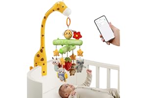 Leksaksmobil för spädbarn 0 6 12 månader, spjälsängsleksaker med musik | Giraff sängleksak Med bi-gosedjur och projektor, Mobil till barnrummet med fjärrkontroll, Present till bebisen