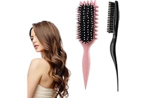 PEIQIUP Curl Define Styling Brush, Lockenbürste, Haarbürste zum Kämmen und Formen, 1 Stylingbürste für lockiges Haar und 1 Bürste für Kamm, Für Damen, Herren, Kinder, Rosa+Schwarz