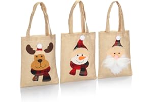 COM-FOUR® 3 sacchetti regalo per Natale - sacchetti di iuta con manici - sacchetti natalizi - sacchetti regalo per l'Avvento, Nicola, Natale - Babbo Natale, alce, pupazzo di neve