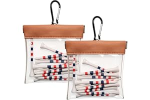 FINGER TEN Golf Tee Ball Bag Pouch Clip Holder Transparent for Men Women, Golf Tee Waterproof Professional Holder Including Wood Bamboo Tees for Golf Course (2 Pack Caffee)