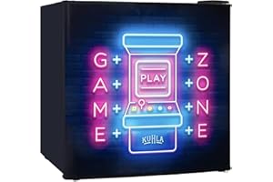 Kuhla 45L Mini Fridge with Ice Box, Novelty Design, Inc Adjustable Thermostat, Door Racks and Removable Shelf, Small Drinks Fridge Ideal for Home and Office – Game Zone, Black KTTF4BGB-1019-E