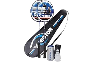‎BONMAC Victor Premium Badminton Set, 2X V-3100 / Racketbag / 3X Nylonball, Rot/Blau