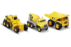 CATERPILLAR CAT Construction Toys, Metal 3 Pack Vehicles - Cement Mixer, Dump Truck & Road Grader Toy Set with Moving Parts, Push-Powered Mini Trucks, Kids Ages 3 +