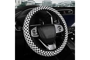 AIKELAI Checkered Steering Wheel Cover for Women & Men, Cute Steering Wheel Protective Cover, Elastic Car Accessories Steering Wheel Cover Car Interior Decor (38cm/15in) (Black)