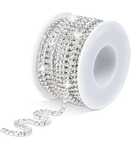 QUARKZMAN Kristall Strasskette – 10 Yards (9m), 3mm, Weiß-rot, Für Schmuck, Dekoration & Näharbeiten