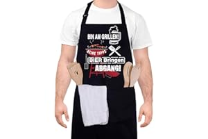 upain BBQ Apron for Men Funny Apron Cooking Apron Cotton Kitchen Apron Adjustable Neck Strap Two Front Pockets for Men Dad Grandpa Bin am Grillen! Keine Tipps! Beer Bring Departure