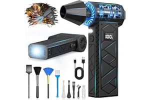 XJUGEZ Elettrico Rimuovi Polvere, Display LCD Aria Compressa, 180.000 RPM Air Duster con 4 Marce Regolabili,Torcia e Luce Ausiliaria per Tastiera del Computer,Esterni, Auto Ecc.,Nero