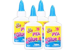 WHITE HINGE 4X Squeezy Bottles of 40ml PVA Glue Art & Craft Kids Washable Safe & Non Toxic Adhesive No-Mess Lid