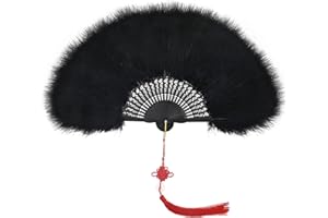 ‎MWOOT MWOOT Damen Fächer Feder, 1920s Vintage Style Folding Handheld Feather Fan, Flapper Hand Fan for Costume Halloween Dancing Wedding Party Prom Tea Party Variety Show - (Schwarz)