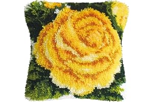 ROCKY&CHAO Kit de crochet à loquet pour adultes et enfants – Motif floral 43 x 43 cm – Kit complet de fabrication de coussins avec fil, toile et aiguille à crochet, housse de coussin pour adultes et femmes