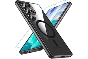 OWKEY Coque pour Samsung Galaxy S25 Ultra 5G, Compatible avec MagSafe avec Verre Trempé,Magnétique Protection Samsung S25 Ultra Étui Arrière Housse Transparent Fine Antichoc Case S25 Ultra, Noir