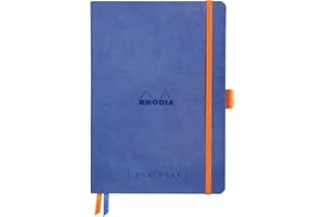 RHODIA 117768C - Carnet Souple Bullet Journal Goalbook Saphir - A5 14,8 x 21 cm - Petits Carreaux - 240 pages - Papier Clairefontaine Ivoire 90 g/m² - 2 Rubans, Fermeture Élastique - Simili Cuir