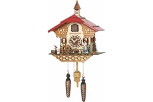 Trenkle Reloj cucú de Cuarzo Casa de la Selva Negra con Mujer Bosque Negro en Movimiento y Rueda de Molino Que se mueven, con música TU 4215 QM