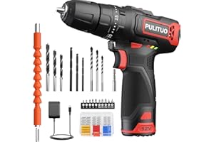 PULITUO Trapano Avvitatore Batteria, Trapano a Percussione 12V, 2 velocità, Batterie 1.5Ah, caricabatterie, Dotatodi 48 accessori per Forare Pareti, Legno, Metallo, 35 N.m