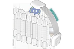 ABBI ESSENTIELS Blocca Cassetti per Bambini | Kit 14 pezzi sicurezza cassetti bambini con adesivo resistente | Raschietto di rimozione INCLUSO | Installazione facile senza utensili | Blocco per armadietto, cassetto