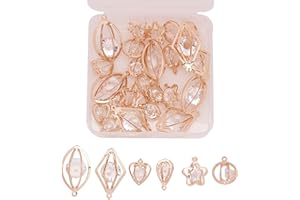 Airssory 30 Pieces 6-Shapes Glass Rhinestones Charms Teardrop Star Heart Flower Shape Crystal Small Cages Dangle Bead Pendants Assorted for Jewellery Making