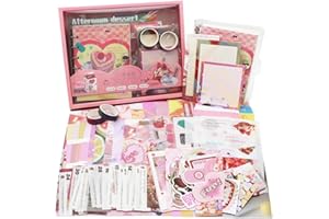 Irayin Juego de Accesorios Vintage para Scrapbook 155 Piezas Estéticas Bullet Journal Accesorios con Cuaderno de Cuadrícula A6, DIY Scrapbook Regalo de Bricolaje para Niñas, Mujeres(Postre)
