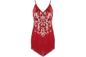 Mufeng Womens Sequin Fringe Tassel Ballroom Dress Salsa Tango Cha Cha Latin Dance Sling Skirt