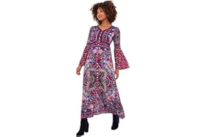 Joe Browns Women's Boho Border Print Button Through Floaty Maxi Dress Casual