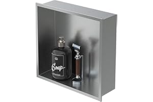 LuxeBath Nicho de Ducha de Acero Inoxidable 30x30x10cm cm Plata Marco de Pared Empotrado Alicatable Estante Integrado Instalación Flexible para Almacenamiento Organizador de Utensilios para Baño