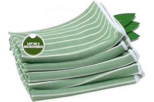 Tech'N'Fast Chiffon Bambou - Essuyage vitre sans Trace, INOX, chromes, miroirs - Lot de 5 Microfibres - Dimensions 48x36cm - Couleurs : Vert-Bleu-Rose (Vert)