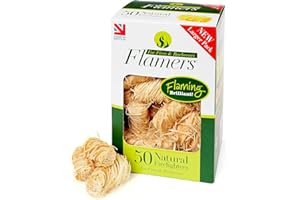 Flamers Firelighters - 50 Units Natural Fire Lighters for Wood Burner Firepit Bbq Pizza Oven Fireplace Chimenea Barbecue Fire Starter - Firestarter for Kiln Dried Kindling Log Coal Charcoal Briquette