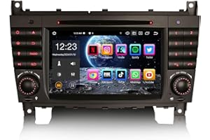 Erisin 8-Kern Bluetooth 5.0 Android 14 Autoradio GPS Navi für Mercedes C/CLK/CLC Klasse W203 W463 7 Zoll Touchscreen Kabelloses CarPlay Android Auto DAB+ DVD FM Radio DSP WiFi TPMS 4GB RAM+64GB ROM