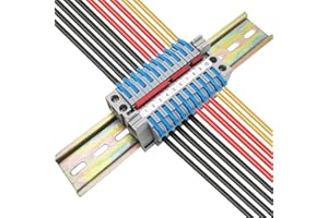 CTRICALVER Kit de Bornier de Rail DIN,10 pcs bleu Bornier Rail DIN, Avec Bande de Repérage Numérique, Bande de Connexion (2P, 3P, 5P)