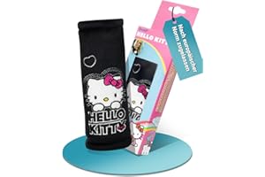 ‎HITS4KIDS HiTS4KiDS – Gurtpolster Auto für Kinder – Schulterpolster passend für Sicherheitsgurt & Rucksack – Gurtschutz für mehr Komfort auf der Reise – Gurtschoner für Mädchen (Hello Kitty | Schwarz | 20cm)