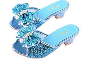 Monissy Sandale à Talon Haut Mules Bouche de Poisson Argenté Paillette Noeuds Métal Crystal Incrusté Perle Fille Princesse Déguisement Chaussures de Danse Noël Halloween