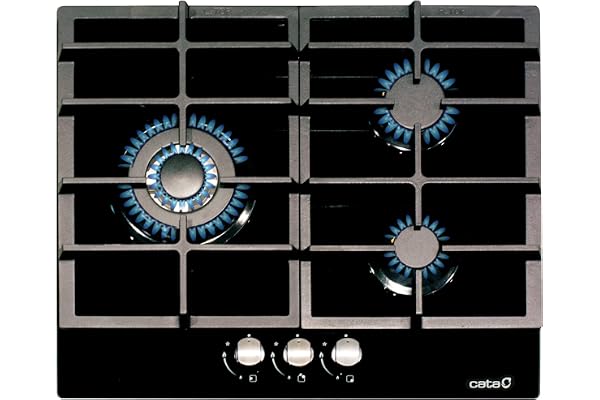 CATA LCI 6021 WH Plaque à gaz butane 3 feux 1 triple couronne Pour cuisinière à gaz naturel Largeur 59 cm Puissance totale de 6,25 Kw Tiges et brûleurs à gaz en fer