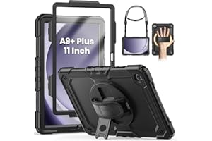 SEYMCY Case for Samsung Galaxy Tab A9+/ A9 Plus 11 Inch 2023, Full Body Shockproof with Screen Protector, 360° Rotating Hand Strap & Stand, Shoulder Strap for Samsung A9 Plus Tablet Case, Black